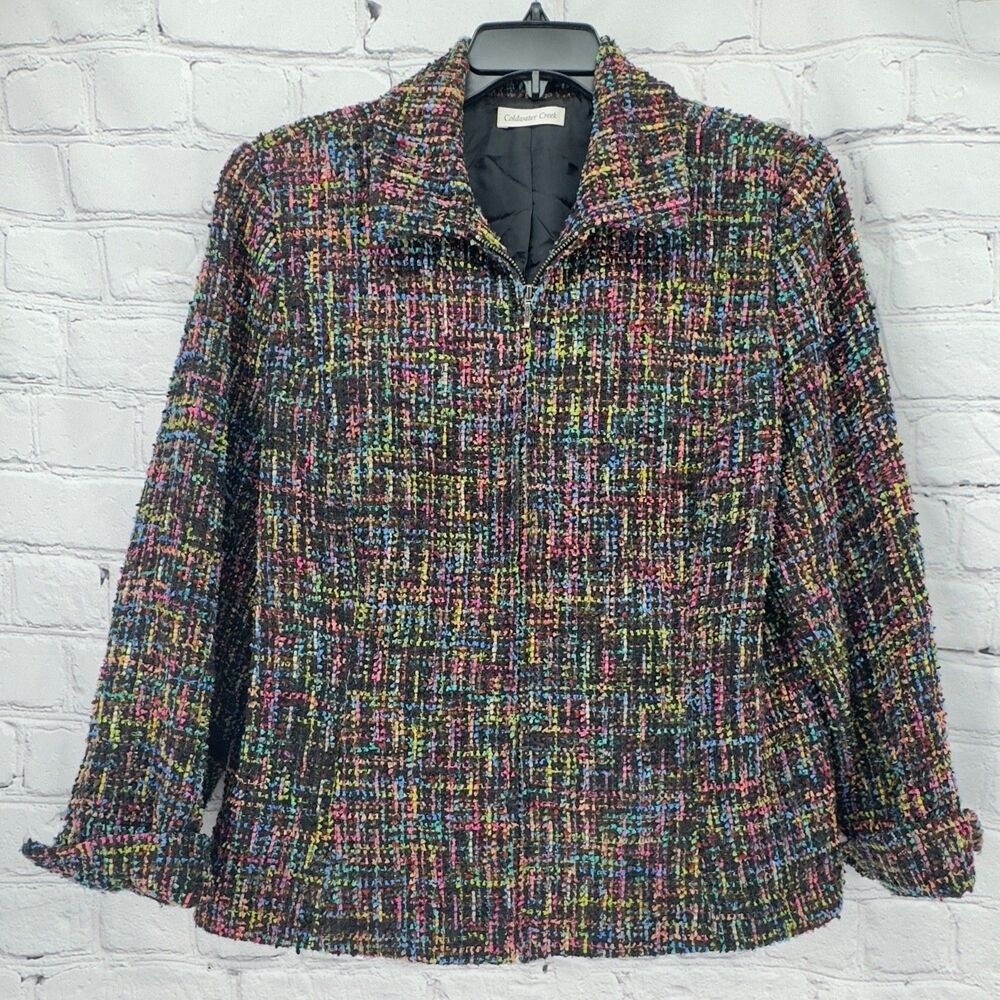 Coldwater Creek Tweed Jacket Women's 18 Plus Black Multicolor Boucle Classic